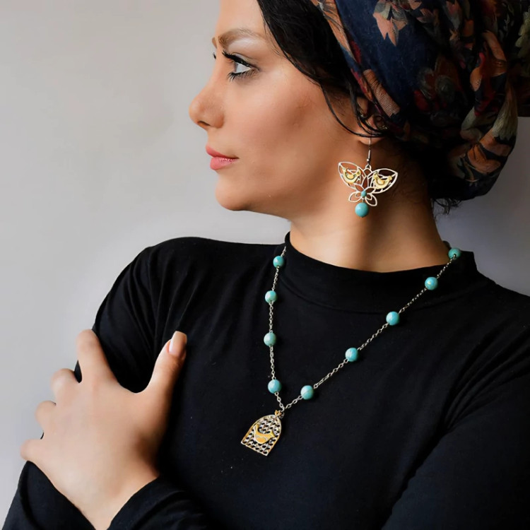 نیم ست گردنبند و گوشواره مرغ آمین شهرزاد استیل وارداتی